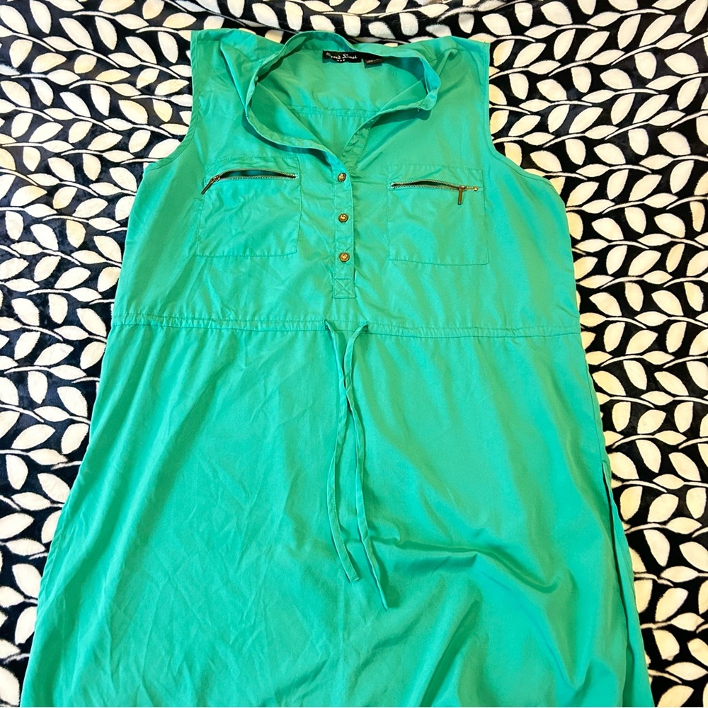 Teal Sleeveless Dress with Zipper Pockets